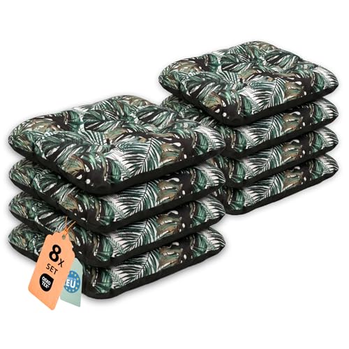 SuperKissen24. Coussin pour Chaise, Siège, Banc de Jardin, Canapé - Lot de 8 Coussins 45x45 cm - Bain de Soleil - Intérieur/Extérieur – imperméable - Exotic