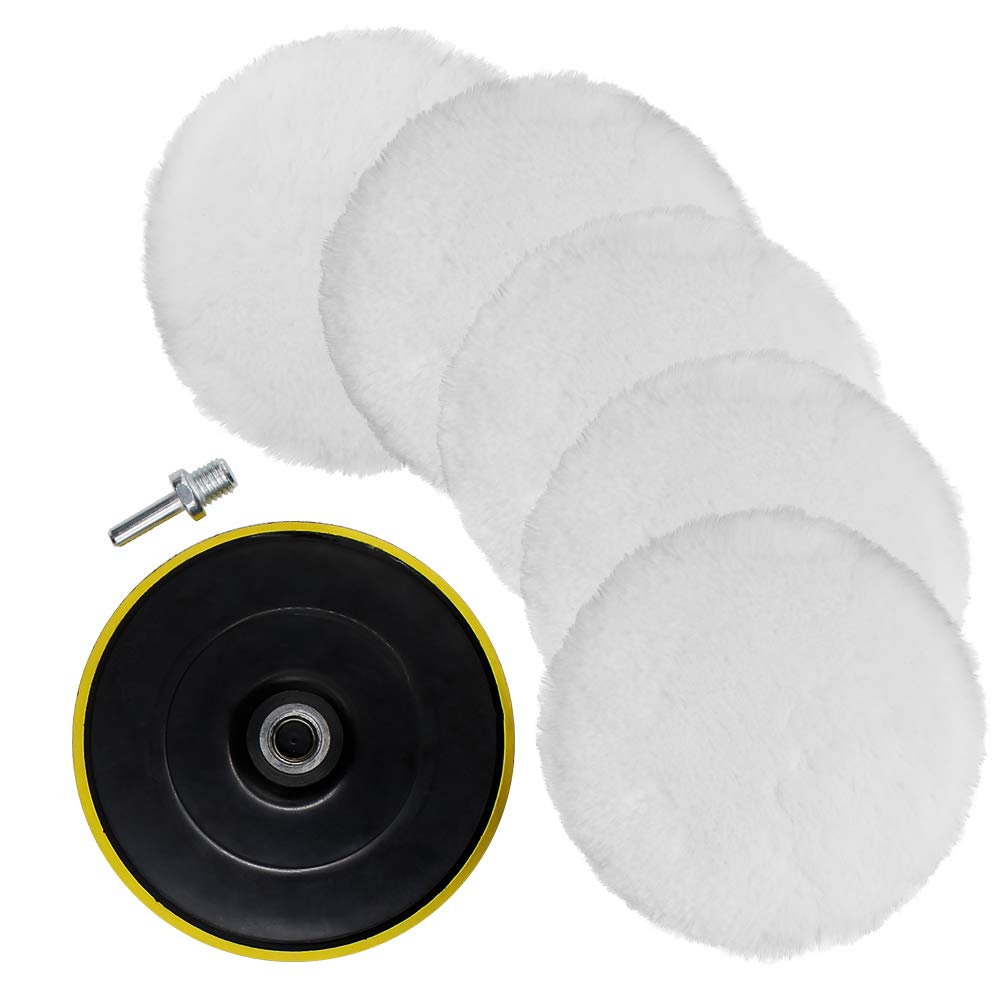 ANAHAFTONGTU 7 Pcs 6 Inch Wool Pads Polishing Buffing Wheel for Drill Buffer Wheel Polishing Pads Wool Polishing Pads Kits with M14 Drill Adapter