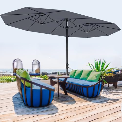 13FT umbrella outdoor patio,Double-Sided Rectangle Umbrella Oversized Shade for 2-6 People, Fade Resistant Canopy for Deck Pool Garden Backyard(Grey, 13FT)