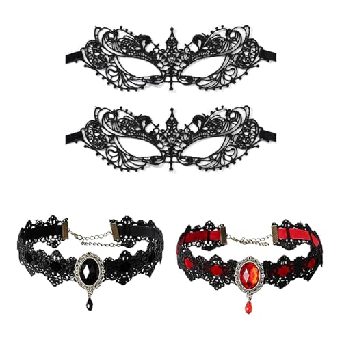 ASFWAGQ Choker Gothic Spitze Steampunk Halsband mit Maske Kragen Punk Spitze Choker Vampir Accessoire Cosplay Party Vintage Kostüme DamenHalsband...