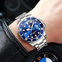 OLEVS Silver Watches for Men Blue Luxury Nice Analog Quartz Stainless Steel — image 3