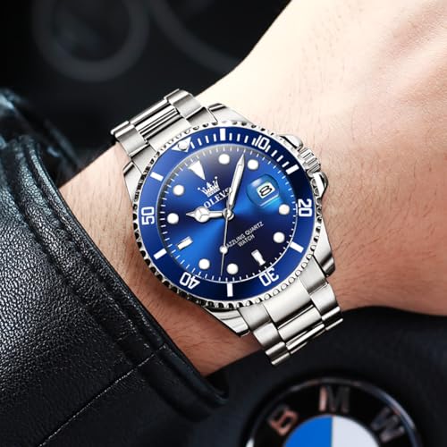 Image of OLEVS Watches for Men,Classic Luxury Big Face Men Watches, Silver Dress Stainless Steel Men Wrist Watch with Luminous Analog Relojes para Hombres