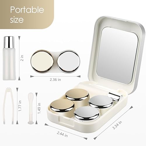 Miniatura 4 de Estuche para lentes de contacto, lentes de contacto de viaje duro, contenedor de caja de almacenamiento de remojo lindo con espejo, pinzas, barra de