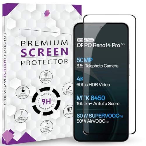 Image of Premium Tempered Glass Screen Protector Guard For Oppo Reno 14 Pro 5G (6.83 Inch, Pack of 1) | Edge to Edge Coverage With Easy to installation kit