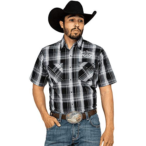 Jack Daniel's Men’s Black Plaid Short Sleeve Western Shirt (Large)