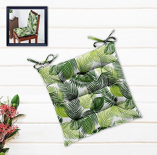 Image of Cotton Shell with Mixed Fiber Filled Printed Chair Cushion - K Green Leaf