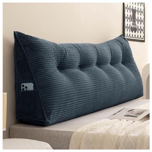 Cojín de Respaldo para Cama, sofá, Respaldo, cojín Lumbar, Triangular, Cabezal de Lectura, cojín de Pared, cojín de Apoyo, cojín de Asiento,Azul,150x50x20cm