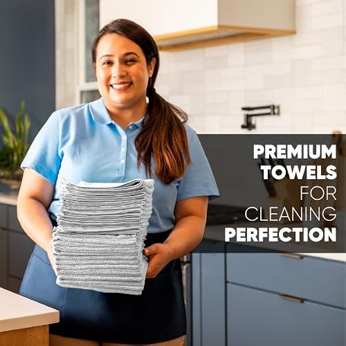 MW Pro Microfiber Cleaning Cloth | White (12 Pack) | Size 16" x 16" | All Purpose Microfiber Towels - Clean, Dust, Polish, Scrub, Absorbent