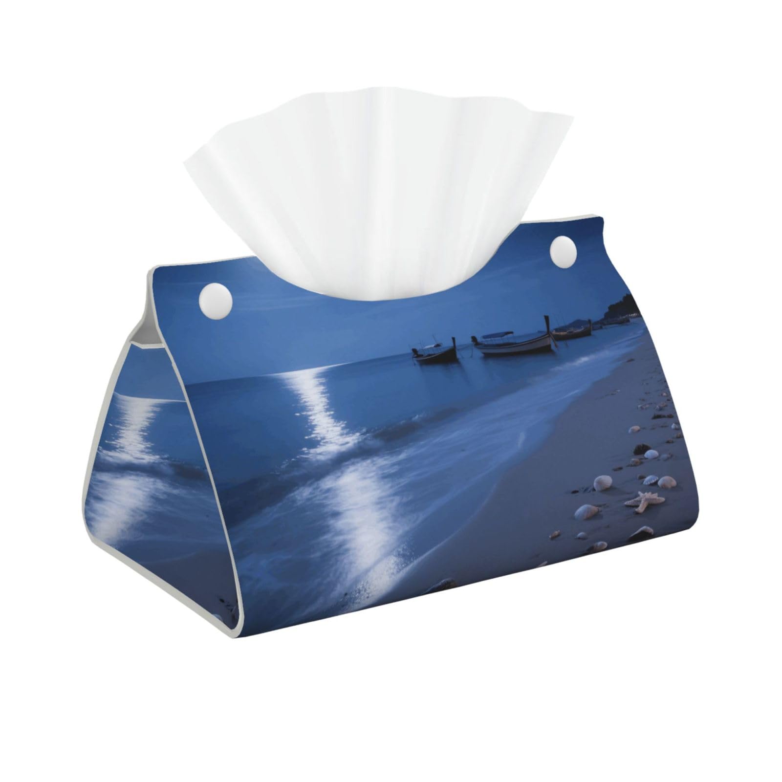 Pu Leather Tissue Box Cover, Moon Beach Rectangle Tissue Case Covers Decorative Tissue Box Holder Waterproof Tissue Holder Organizer for Bathroom Home Office
