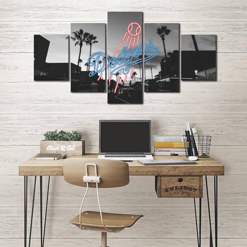 Neon effect Dodgers Sign With Los Angeles California B&#038;W Photography Poster (5-Panel Framed Canvas Printing Full Size: 60x100cm) Home Decor Man Cave Wall Art