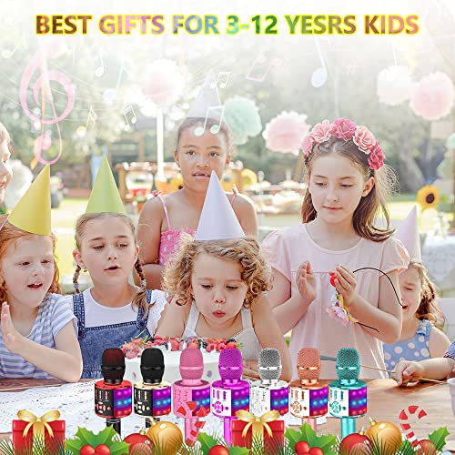 Image of Amazmic Kids Karaoke Microphone Machine Toy Bluetooth Microphone Portable Wireless Karaoke Machine Handheld with LED Lights, Gift for Children Adults Birthday Party, Home KTV(Black Gold)