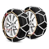 RAKU タイヤチェーン 金属亀甲チェーン 2個 女性40秒簡単装着 ジャッキアップ不要 高性能金属製 リング式12 mm コンパクト 収納ケース 作業軍手付き 予備パーツ 車 緊急 滑り止めチェーン 雪道 凍結 砂道 泥道 冬の必需品 緊急脱出用 日本語説明書 (RAKU-60)