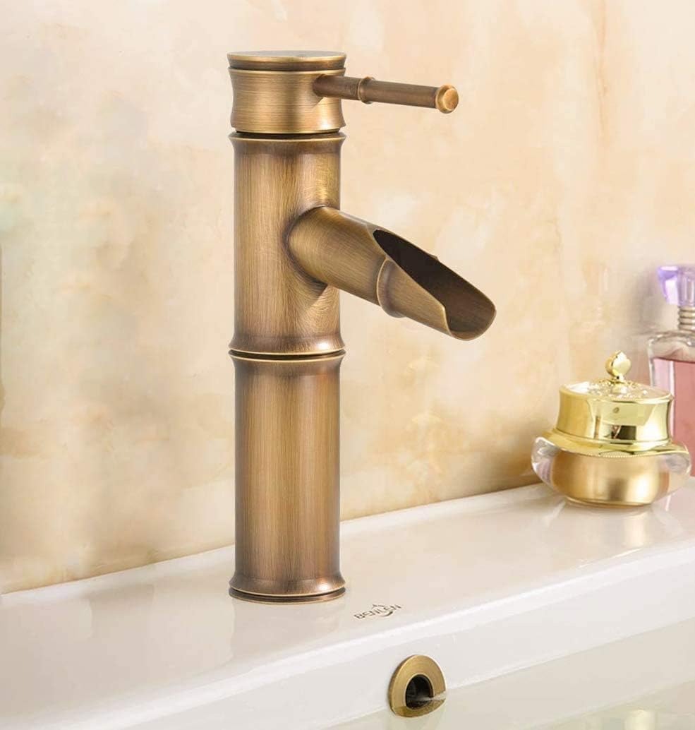 Saniclear Bamboo hoge wastafelkraan met waterval uitloop antiek brons - SK11848