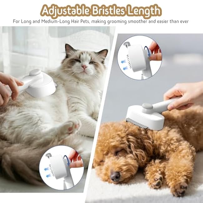 Dog & Cat Brush for Shedding, 2 in 1 Self Cleaning Deshedding Brush with Adjustable Bristle Length & Dematting Comb, Skin Friendly Grooming Tool for Long & Medium-Long Hair Pets-LlsWcl92