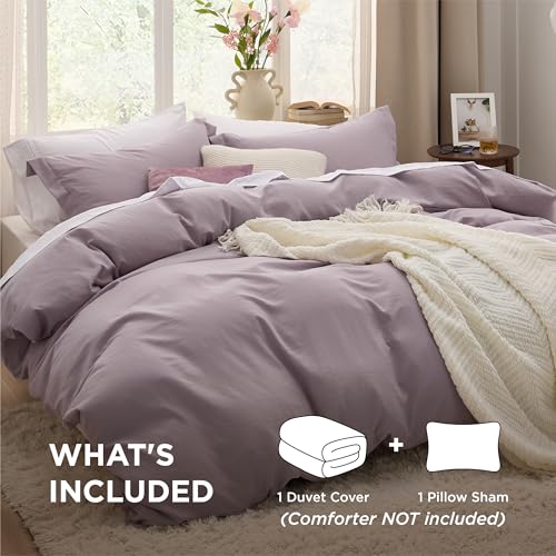 Image of Bedsure Dusty Purple Duvet Cover Twin /Twin XL Size - 2 Pieces Prewashed Polyester Extra Soft Bedding Set, Includes 1 Twin Duvet Cover 68''x90'' with Zipper Closure & 1 Pillow Sham, No Comforter