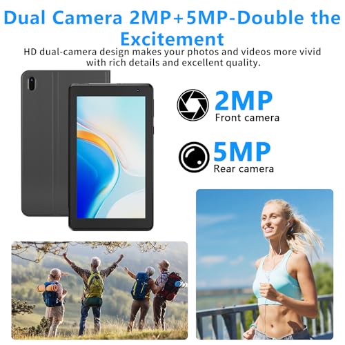 Image of 7 Inch Android Tablet with Case, 32GB ROM+ 8GB RAM Quad-Core Processor，2MP+5MP Dual Camera,5G WiFi 6, BT Computer Pc，3000mAh Battery,1024*600 IPS