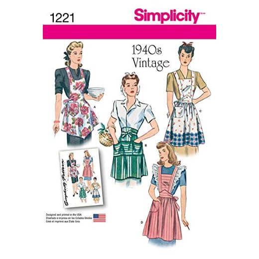 Simplicity 1221 1940's Vintage Fashion Women's Apron Sewing Pattern Kit, Sizes S-L