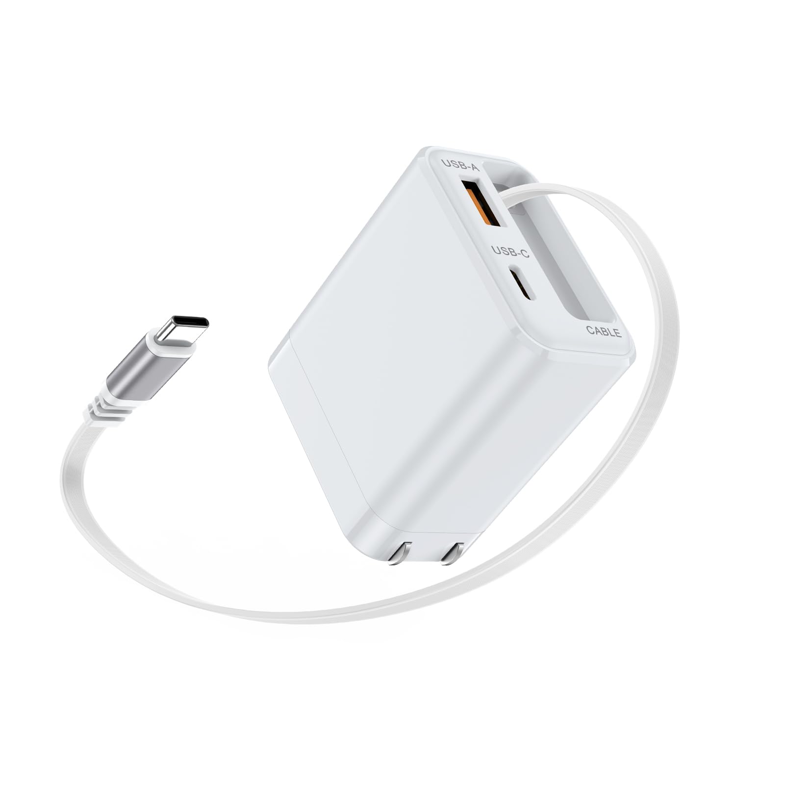 ANNIBER USB充電器 巻き取り式 Type-Cケーブル一体型携帯充電器 35W//3ポート/折畳み式プラグ タイプcコンセント アイホンUSB-C電源アダプター iPhone 17/MacBook Air/Galaxy/Android スマートフォン/ノートPC その他各種機器対応