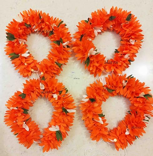 Image of Veni Gajra Hair Bun Artificial mogra Jasmine Juda Scrunchies For Women Pack 4 pieces (orange)