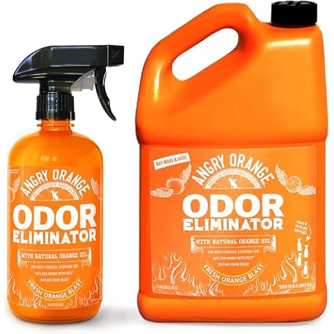 ANGRY ORANGE Pet Odor Eliminator for Strong Odor - Pack of 2 Citrus Deodorizers for Dog or Cat Urine Smells on Carpet, Furniture & Floors - 24 oz & 1 Gallon (Refill) - Puppy Supplies Cover