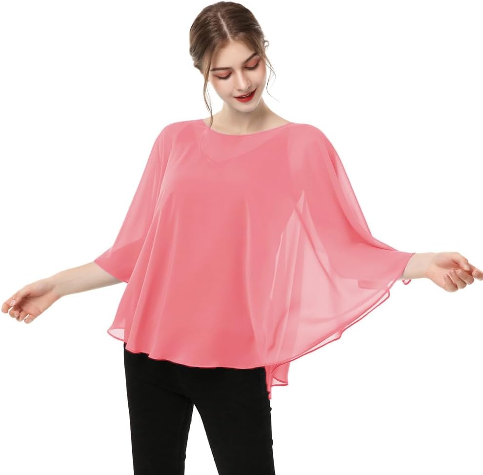Capes for Womens Casual chiffon shawl Casual Chiffon Cape Sheer shawls and wraps Poncho Capelets Cover Up - Image 4