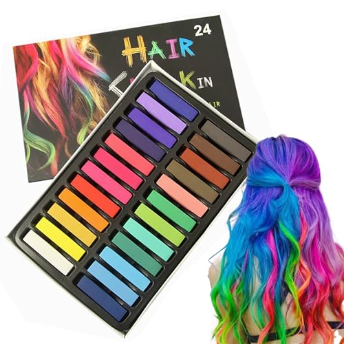 24 Colores Tiza de Pelo Temporal del Pelo, Tizas para el Pelo Tiza de Pelo Temporal, Tizas para el Pelo Temporales, Lavables y No Toxicas, Set de 24 Colores de Fantasía para el Cabello ranfabang-1