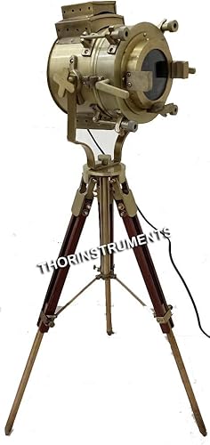 Miniatura 2 de THOR INSTRUMENTS Proyector marino de teatro antiguo, trípode de madera náutica, foco retro, foco de estudio LED (lámpara de pie baja), decoración