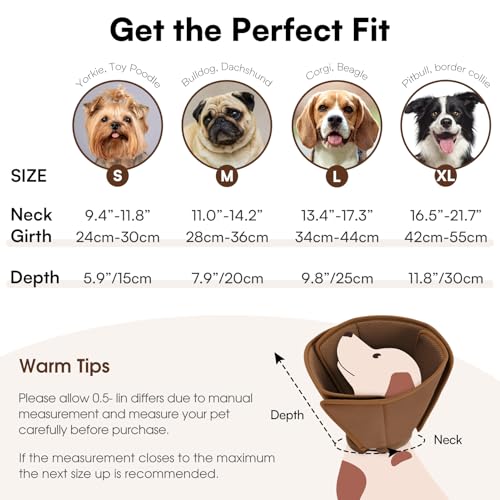 Image of Queenmore Dog Cone, Soft Cone for Dogs After Surgery, Comfy Large Dog Cone | Cone for Dogs After Surgery, Adjustable Soft Fabric Dog Cones Collar, Elizabethan Pet E-Collar for Wound Healing, Coffee,L
