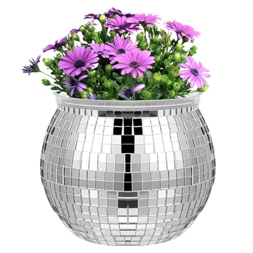 Generisch discokugel blumentopf, Disco-Kugel-Pflanztopf, Disco-Kugel-Blumenvase Disco-Pflanzgefäß | Disco-Kugel-Pflanzenhalter, Disco-Pflanzgefäß, Silberne Spiegelglas-Dekorvase