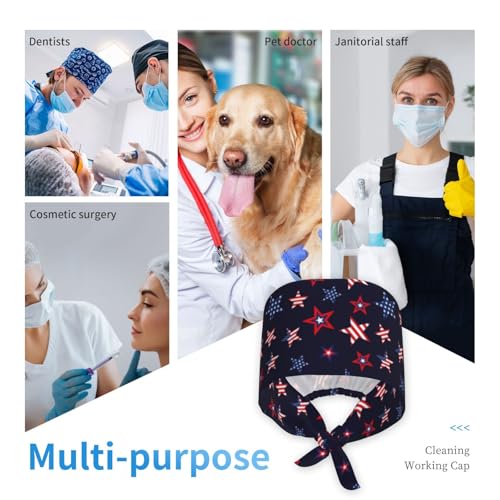 Image of Working Cap Scrub Cap with Sweatband Adjustable Unisex Women Tie Back Hat Nurse Surgical Caps
