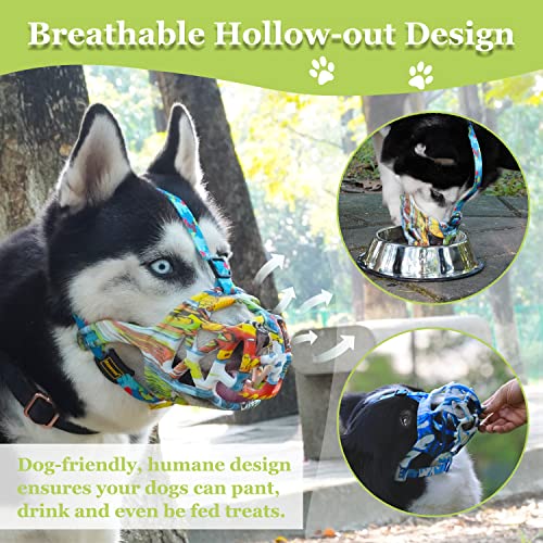 Image of Dog Muzzle, Printed Basket Muzzle for Small Medium Large Dogs Dachshund, Beagle, German Shepherd, Breathable Pet Muzzles to Prevent Biting Chewing Scavenging, Allows Panting and Drinking