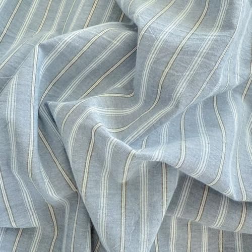 Image of PinkMemory Blue Striped Duvet Cover Set King 100% Washed Cotton Blue Stripes Bedding Duvet Cover Set with Streak Pillowcases-Ultra Soft Breathable Zipper Closure Corner Ties