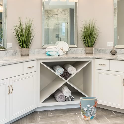 Image of Seaside Splendor Wastebasket - Starfish Seashells Resin Ocean Trash Bin | Premium 3D beach bathroom or guest bath small container, coastal decorative garbage can basket for bedroom, office vanity