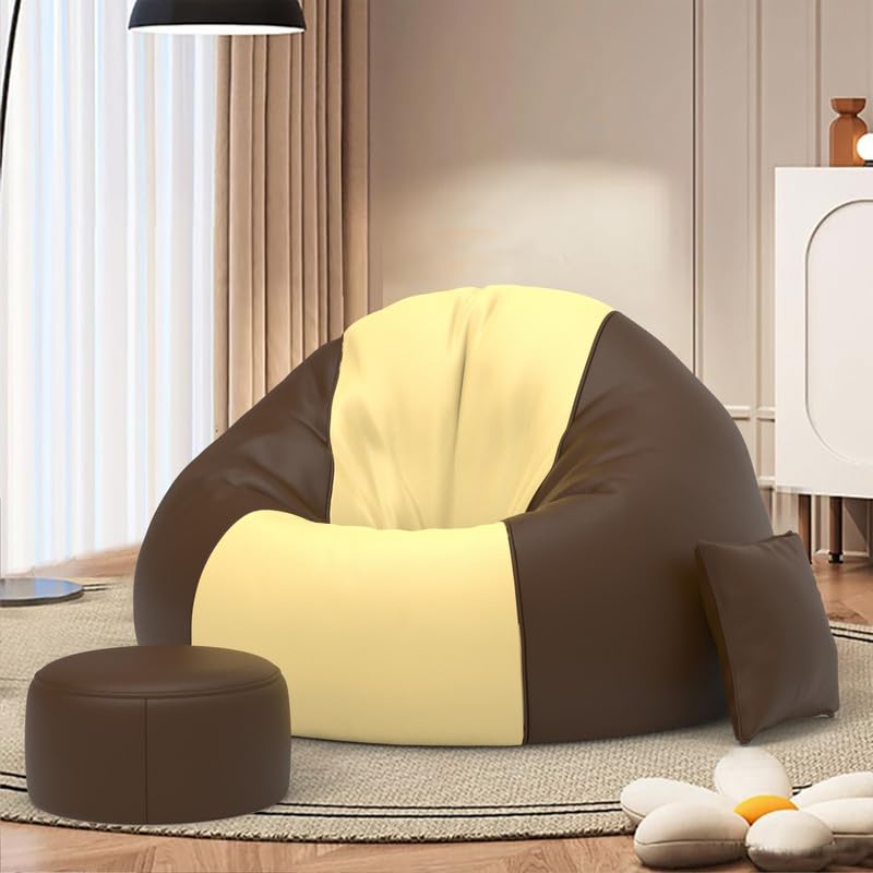 Image of Biggie Bean Bag Chair with Beans Filled 4XL The Evergreen Classics Bean Sofa-Crafted for Comfort-Styled for Elegance with Free Cushion & Footrest (Matching Color : Leatherette Cream Brown)