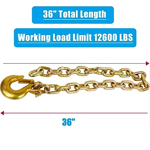 Image of 36 inch Trailer Safety Chain 2 Pack Grade 70 G70 Tow Chain 12600 lbs | Heavy-duty G70 towing chain with 1 /4 inch clevis snap hooks. 12,600 lbs break strength for boat trailer, RV & utility towing.