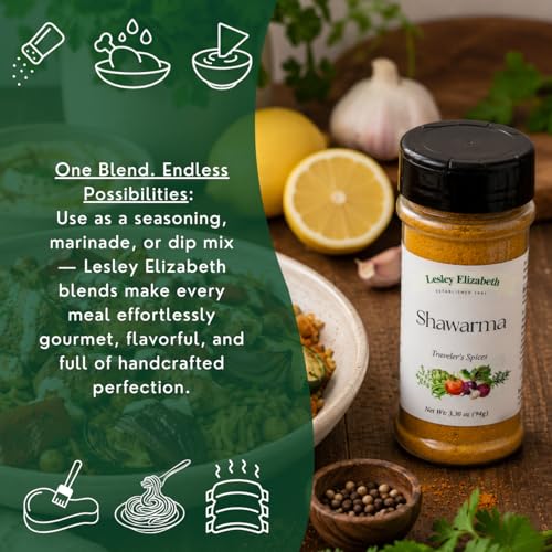 Image of Lesley Elizabeth Shawarma Traveler's Spices - Authentic Middle Eastern Shawarma Seasoning Blend for Chicken, Beef, Lamb & Vegetables | All-Purpose Gourmet Cooking & Grill Rub