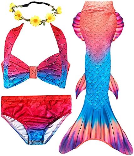 3 Pcs Girls Mermaid Swimsuits for Swimming Christmas Holiday Party Costume Princess Bathing Suit Bikini Tankini Set