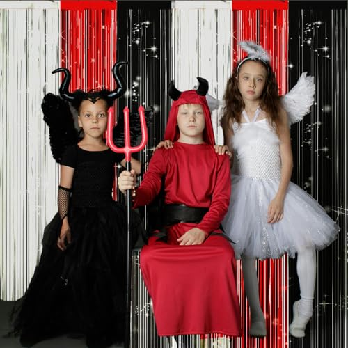 2 Stück Glitzer Party Vorhang, Rot Schwarz Weiße Fransenvorhänge aus Folie Fransenvorhang aus Folie Hintergrund Fransenvorhänge Party Dekorationen für Geburtstagsparty Dekorationen
