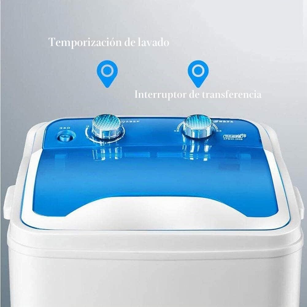 Lavadora portátil de una Sola Tina con escurridor Mini - Capacidad de Lavado de 7 kg Potencia de Lavado de 400 W para Apartamentos, campamentos, dormitorios,Blue