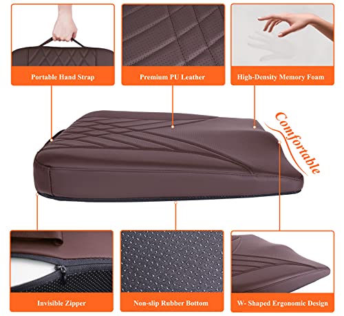 kingphenix Premium Car Seat Cushion, Memory Foam Driver Seat Cushion to Improve Driving View- Coccyx & Lower Back Pain Relief - Seat Cushion for Car, Truck, Office Chair (Leather Brown)