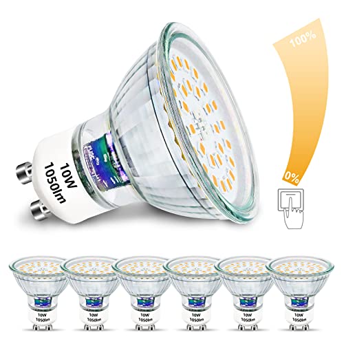 Unikcst Lampadine Led GU10 Bianco Caldo 10W lampadine Dimmerabili sostituisce le lampadina alogene 100W Faretto luminoso 1050LM 3000K LED Spot 230V senza sfarfallio, 6 Pezzi