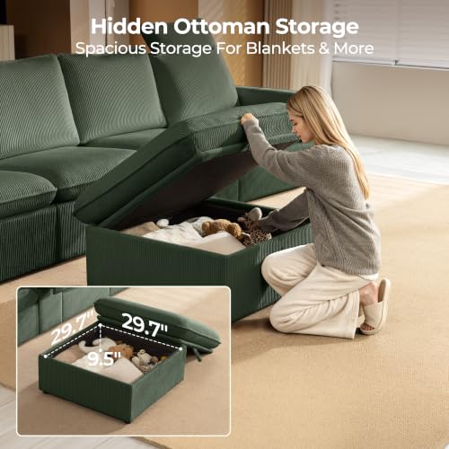 Image of CHIC HOUSE 181 inch 4-Seat Modular Power Reclining Sectional Couch, Green