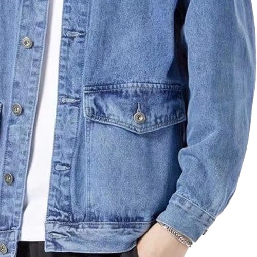 Men Solid Color Casual Denim Jacket Classic Comfy Button Work Jean Jacket Spring Vintage Loose Outerwear with Pocket3
