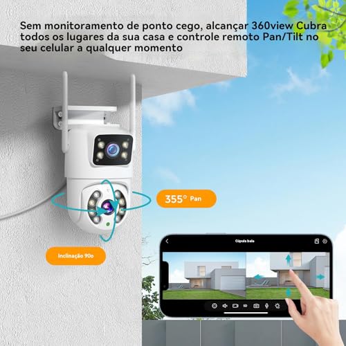 Câmera IP Sem Fio de Segurança Externa, HD 6MP 2.5K Câmera de Visão Noturna Infravermelha WiFi, Dupl