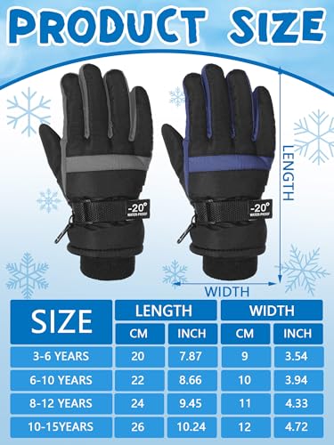 Image of SATINIOR 2 Pairs Kids Waterproof Winter Snow Gloves Ski Gloves for Boy Girl Outdoor Warm Thickening Snowboard