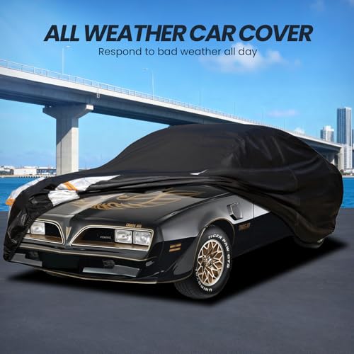 Image of Multi-Layer Car Cover Custom Fit for Pontiac Firebird(1992-2002), 100% Waterproof All Weather for Automobiles, Gift with Towel, Heavy Duty Car Covers for Rain Sun UV Protection with Door Zipper