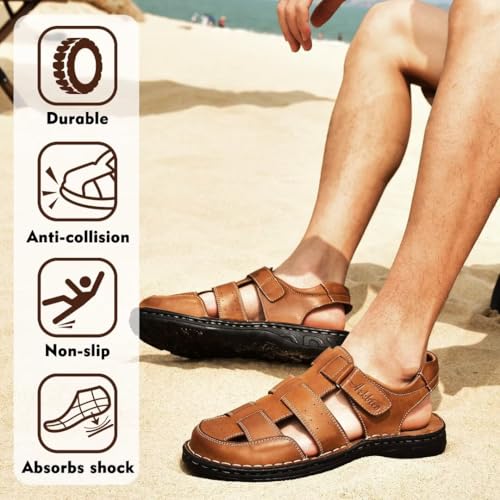 Image of Arkbird Men's Sandals, Closed Toe Leather Fisherman Outdoor Hiking Sport Shoes Summer
