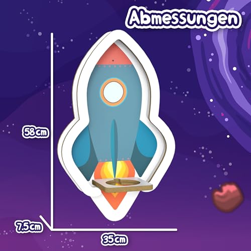 Holzura Regal Rakete für Toniebox, Wandregal für Tonie Figuren, Aufbewahrung für Tonies, Halterung für Toniebox