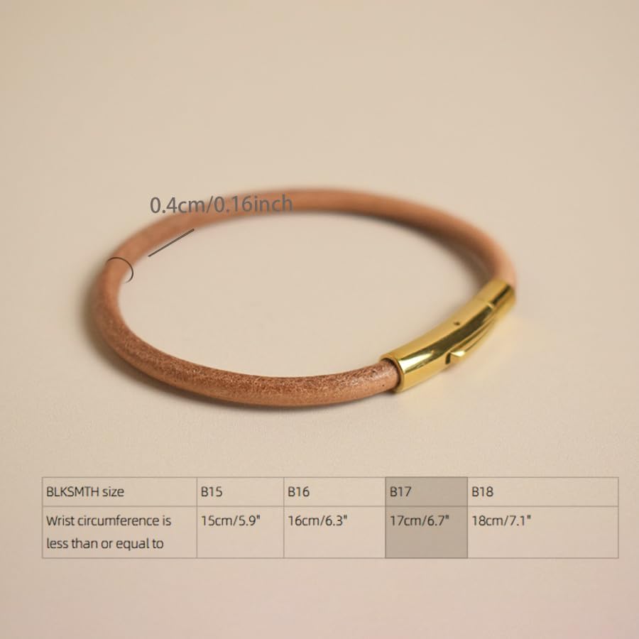 BLKSMTH Leather Bracelet with Gold-Plated Quick Release Clasp, 7.7 Inches, Brown
