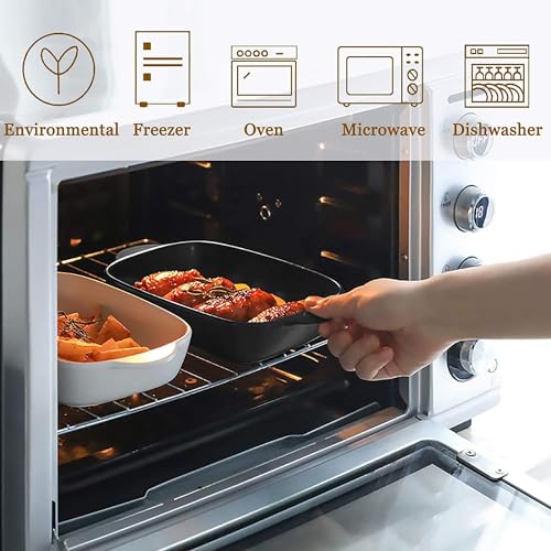 Image of Ceramic baking dish - Casserole Baking Dish with Handle, Baking Dishes for Oven, 9'' x 5'' Individual Baking Pan, Color Painted Porcelain Bakeware Set| Pack-2 (Green)
